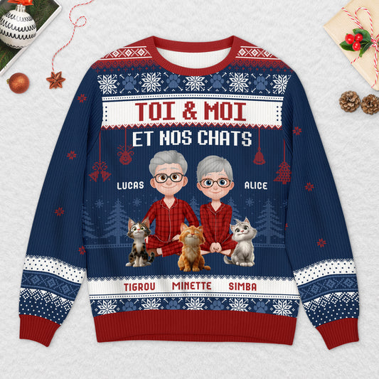 5658WFR2 pull moche de noel personnalise couple toi moi et notre chat version la nuit 5658w3qmd