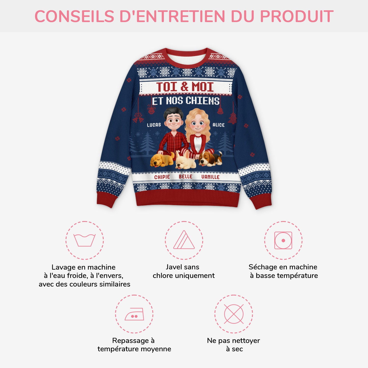 5658WFR4 pull moche de noel personnalise couple toi moi et notre chien version la nuit 5658w3qmc