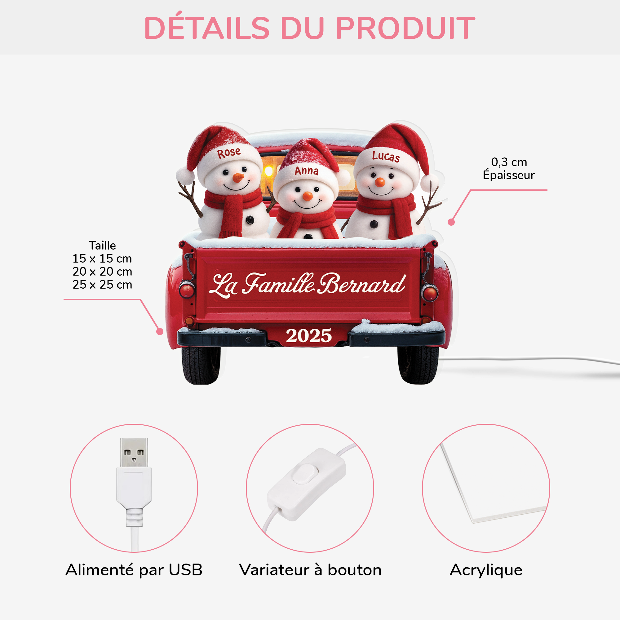 5659LFR3 lightbox personnalisable famille bonhomme de neige avec voiture 5659ltvzi