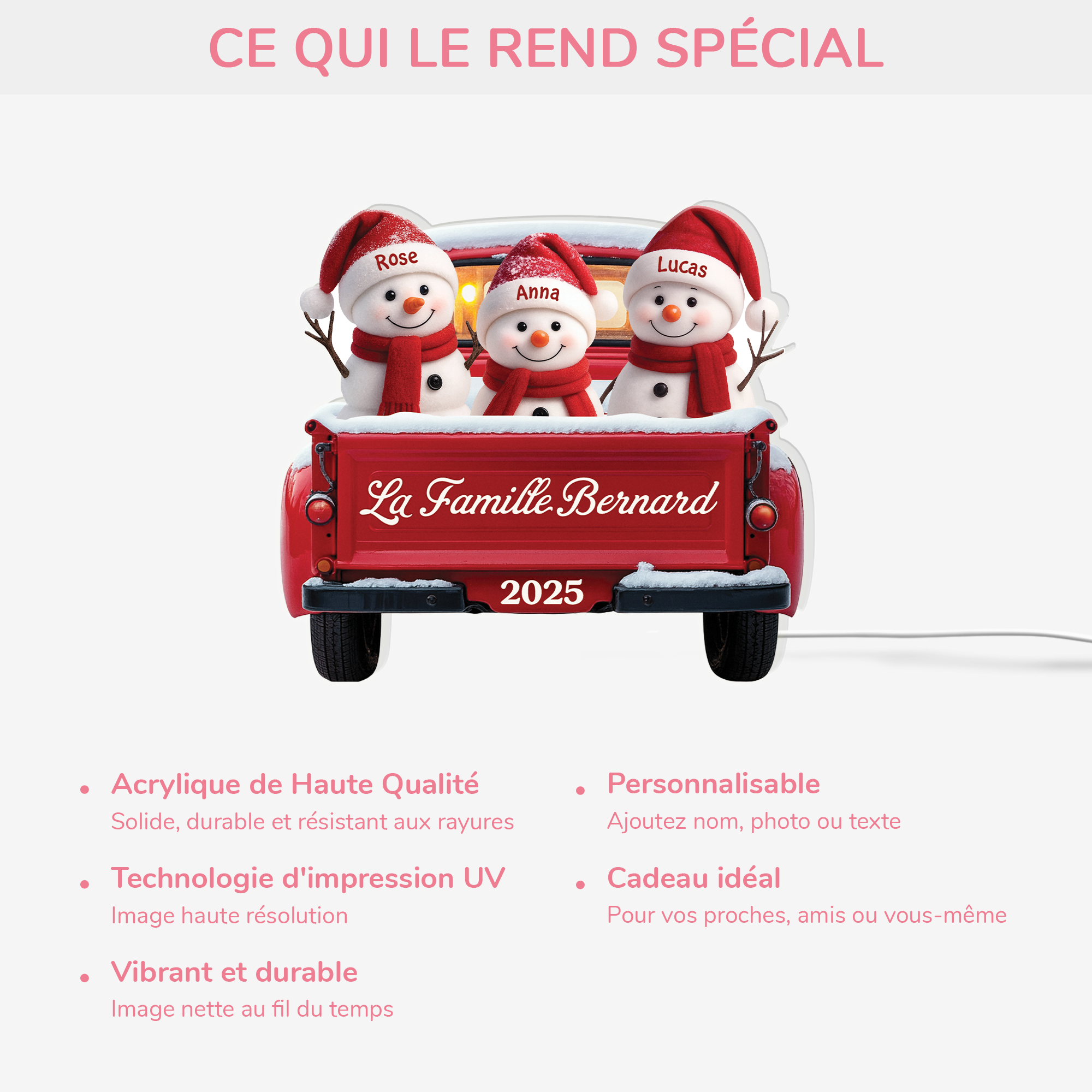 5659LFR4 lightbox personnalisable famille bonhomme de neige avec voiture 5659ltvzi