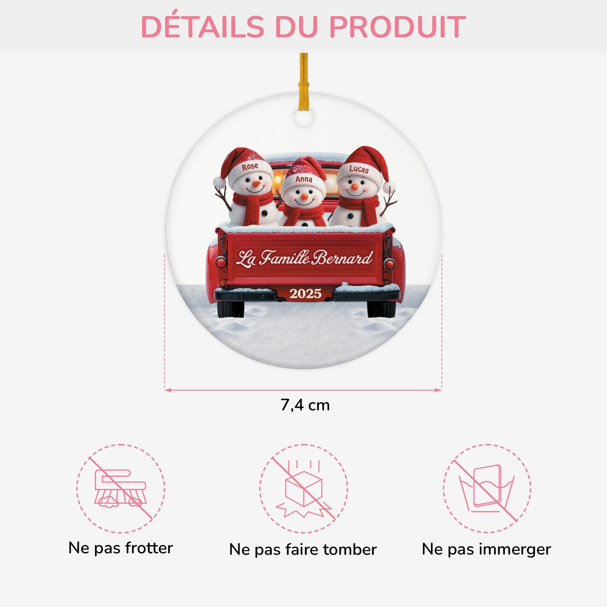5659OFR3 ornement noel ceramique personnalise famille bonhomme de neige en voiture 5659otvzi