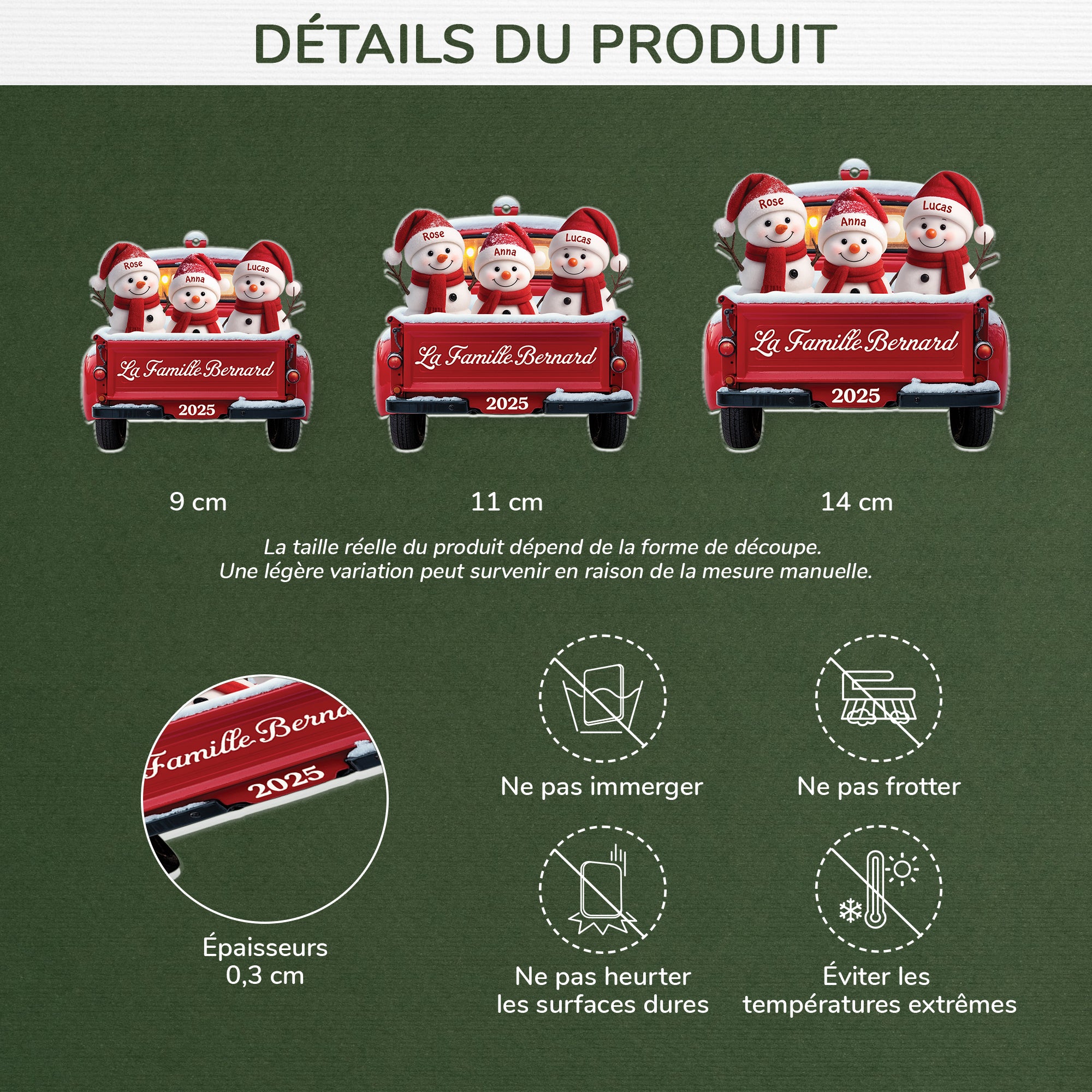 5659OFR3 ornement noel en acrylique personnalise famille bonhomme de neige version voiture 5659otvzi