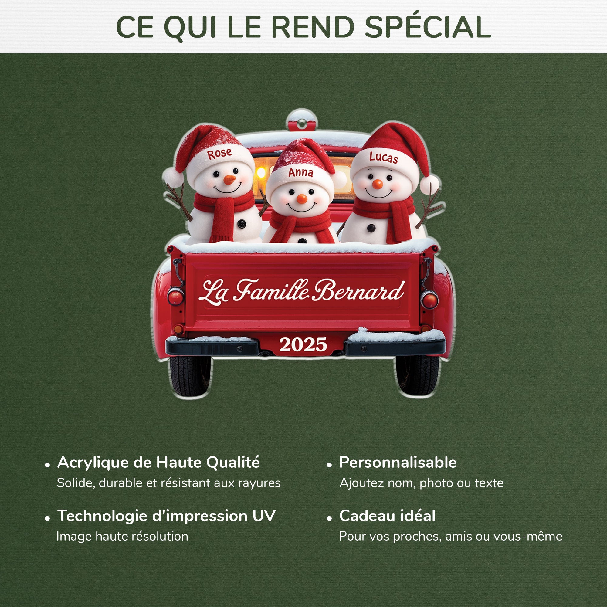 5659OFR4 ornement noel en acrylique personnalise famille bonhomme de neige version voiture 5659otvzi