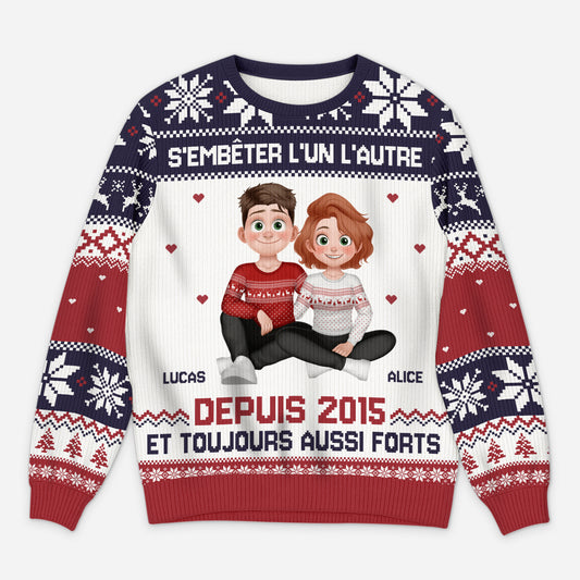5660WFR1 pull moche de noel personnalise couple sembeter lun lautre depuis design cartoon 5660w8tzg