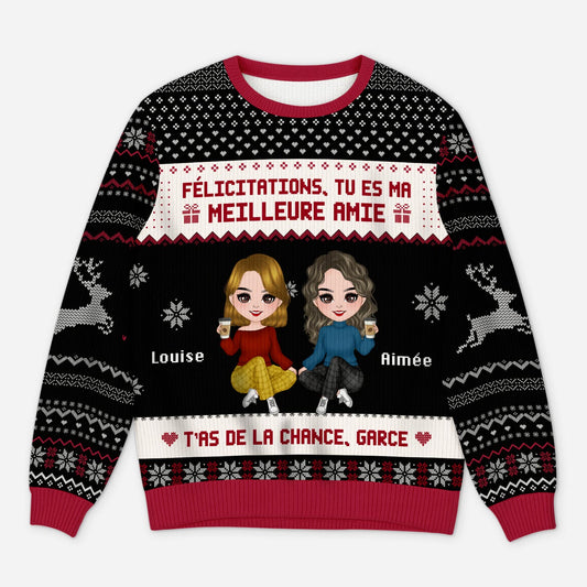 5661WFR1 pull moche de noel personnalise drole pour femme felicitations meilleure amie version cartoon 5661wkkaf