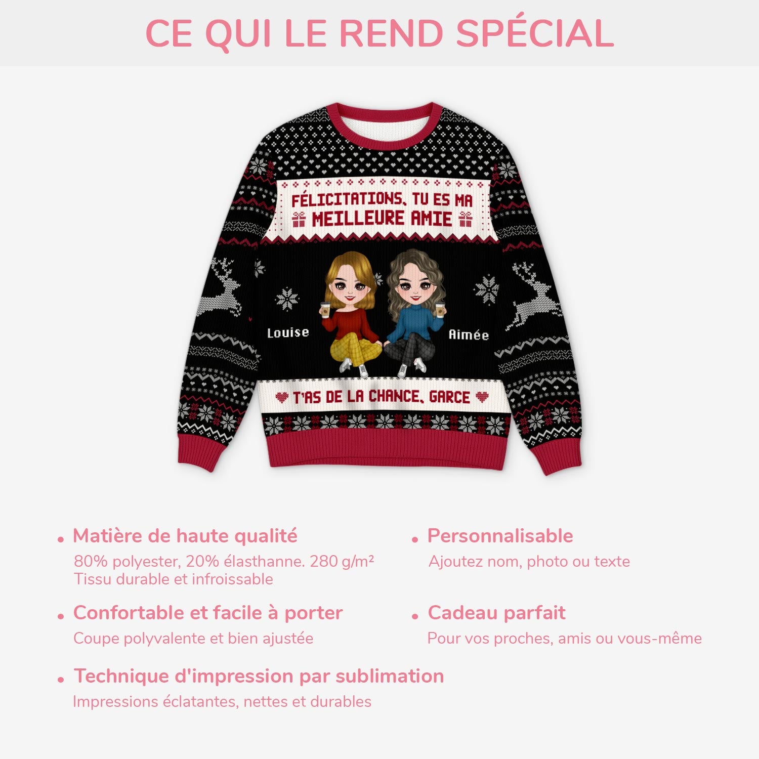 5661WFR5 pull moche de noel personnalise drole pour femme felicitations meilleure amie version cartoon 5661wkkaf