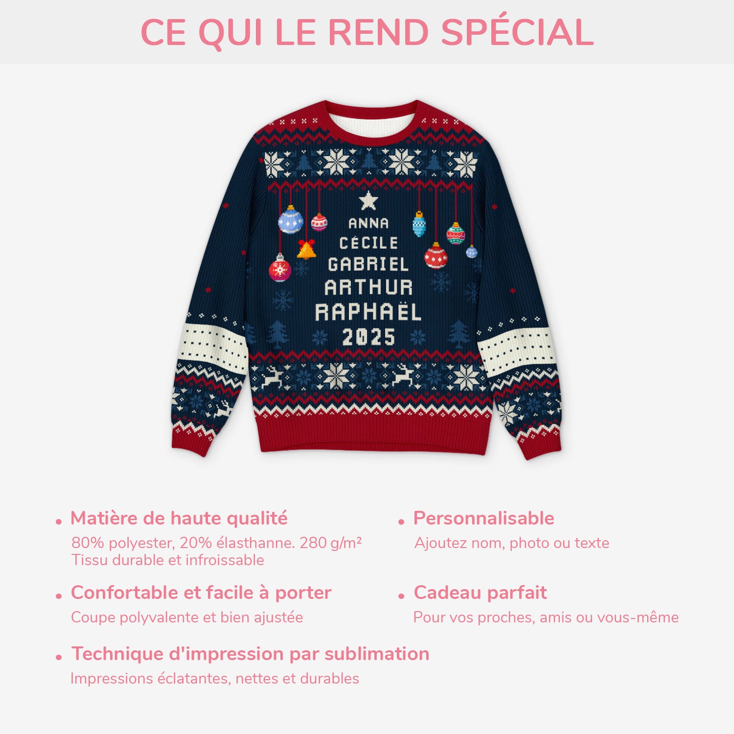 5662WFR5 pull moche de noel personnalise pour famille sapin noel avec prenom 5662wkqqi