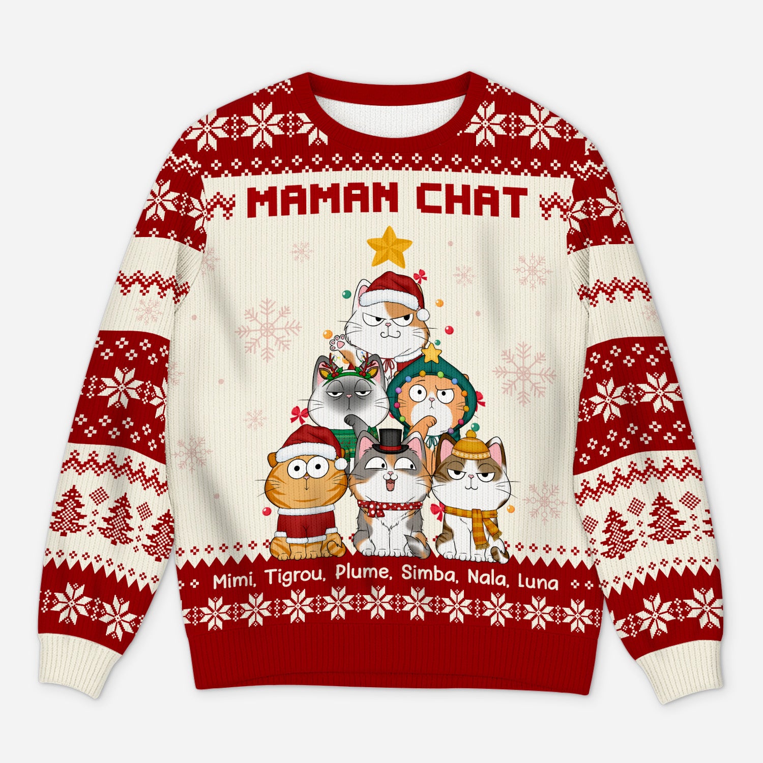 5664WFR1 pull moche chat de noel personnalise sapin maman chat 5664w6vtd