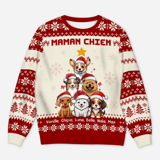 5664WFR1 pull moche chien de noel personnalise sapin maman chien 5664w6vtc