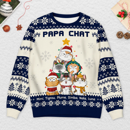 5664WFR2 pull moche chat de noel personnalise sapin maman chat 5664w6vtd