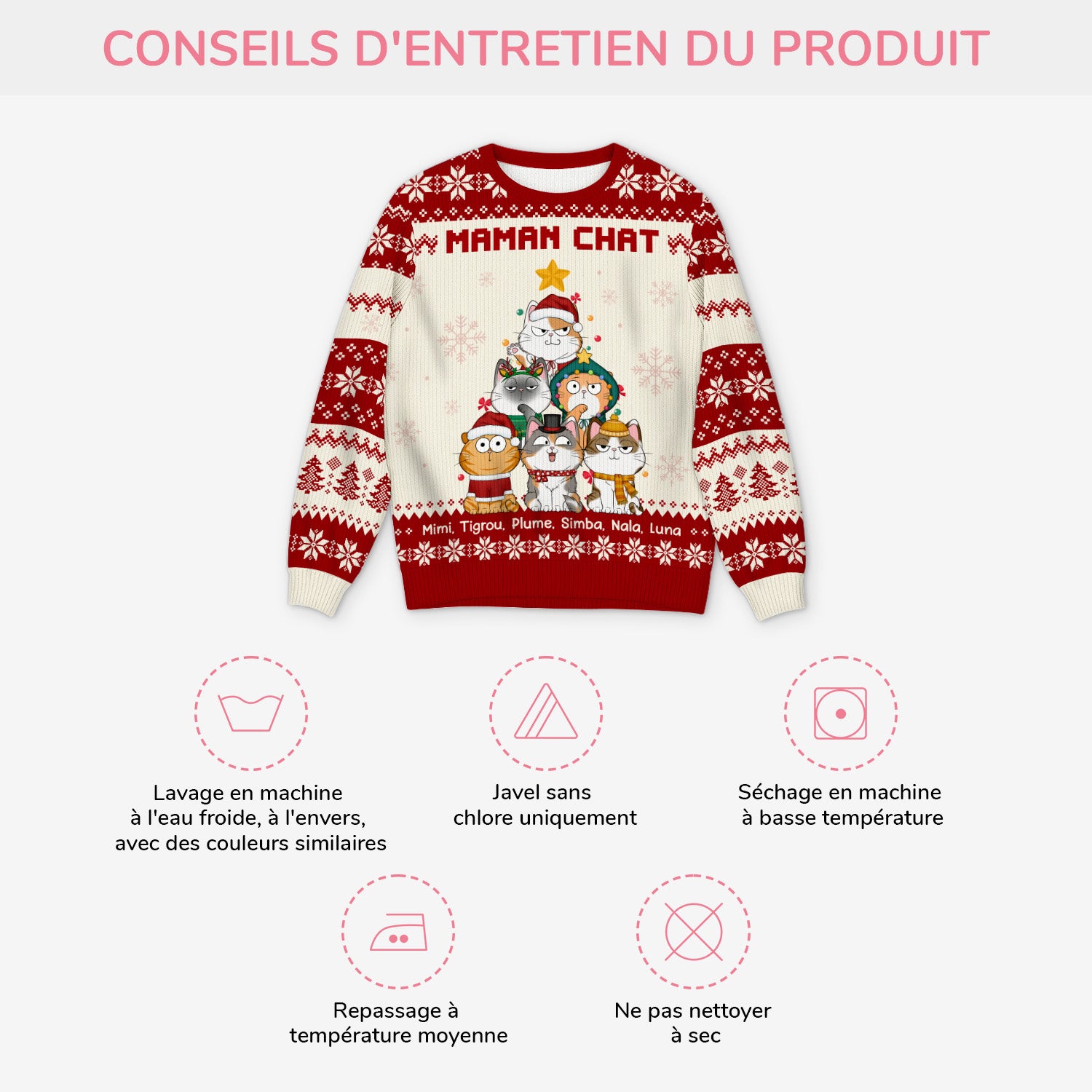5664WFR4 pull moche chat de noel personnalise sapin maman chat 5664w6vtd