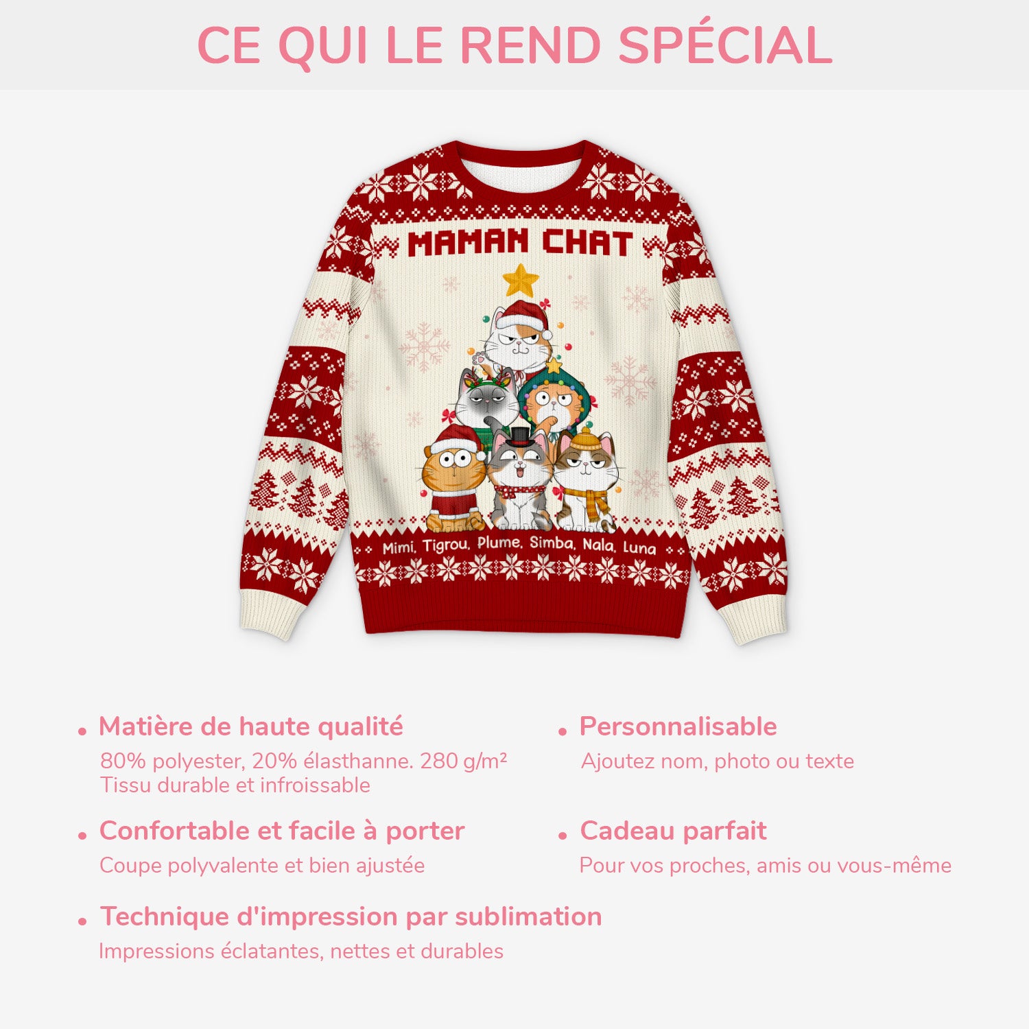 5664WFR5 pull moche chat de noel personnalise sapin maman chat 5664w6vtd