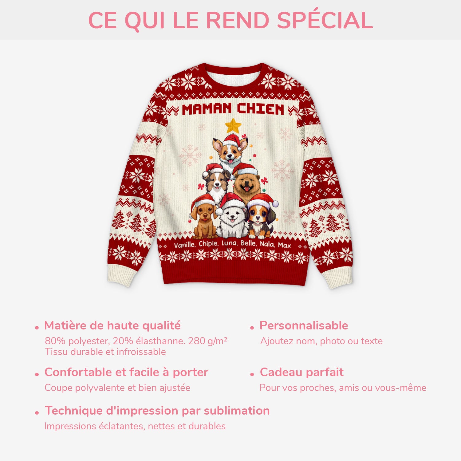 5664WFR5 pull moche chien de noel personnalise sapin maman chien 5664w6vtc