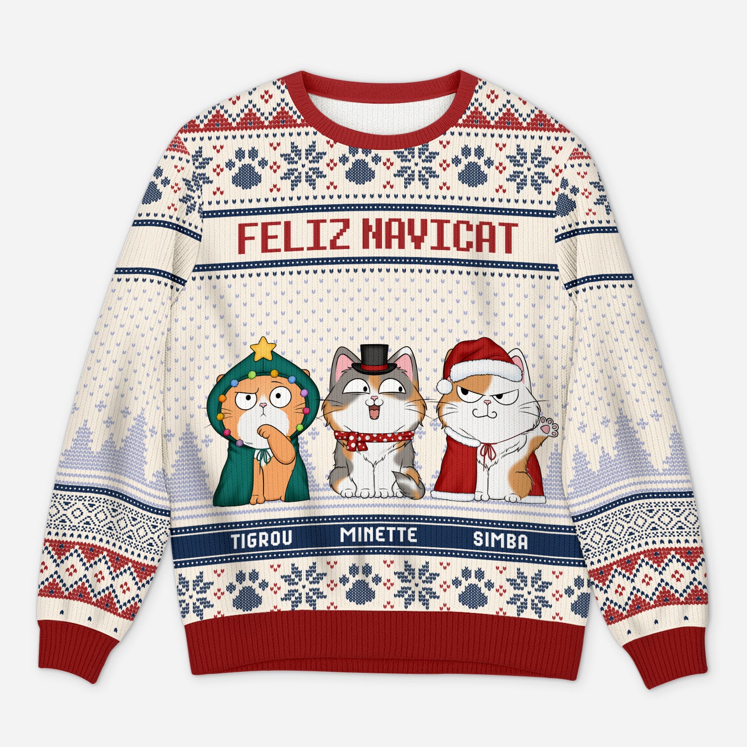 5666WFR1 pull moche chat de noel personnalise joyeux noel minou 5666w6tmd