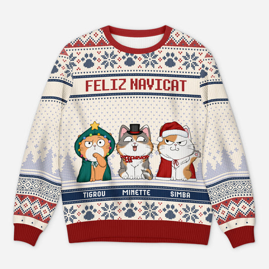 5666WFR1 pull moche chat de noel personnalise joyeux noel minou 5666w6tmd