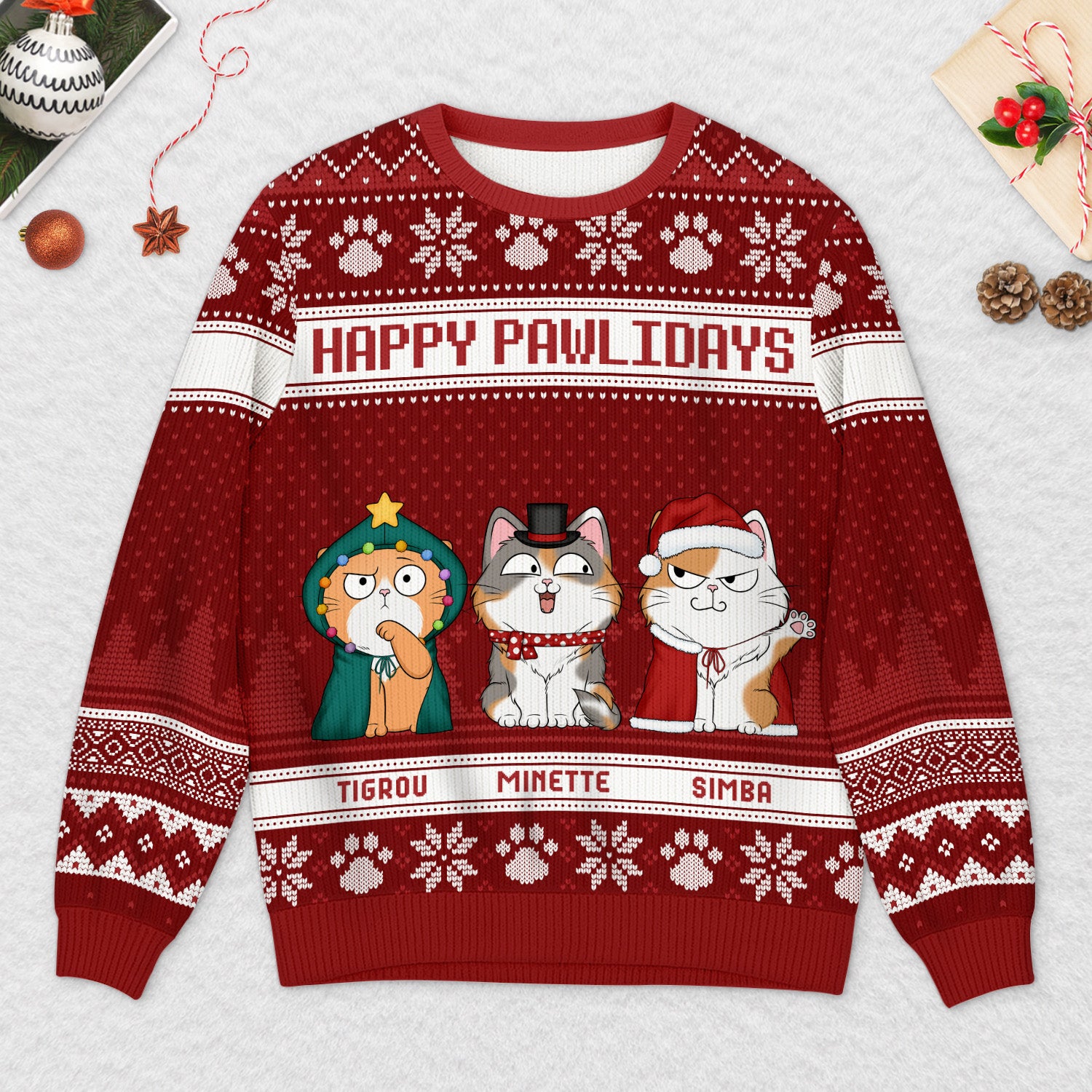5666WFR2 pull moche chat de noel personnalise joyeux noel minou 5666w6tmd