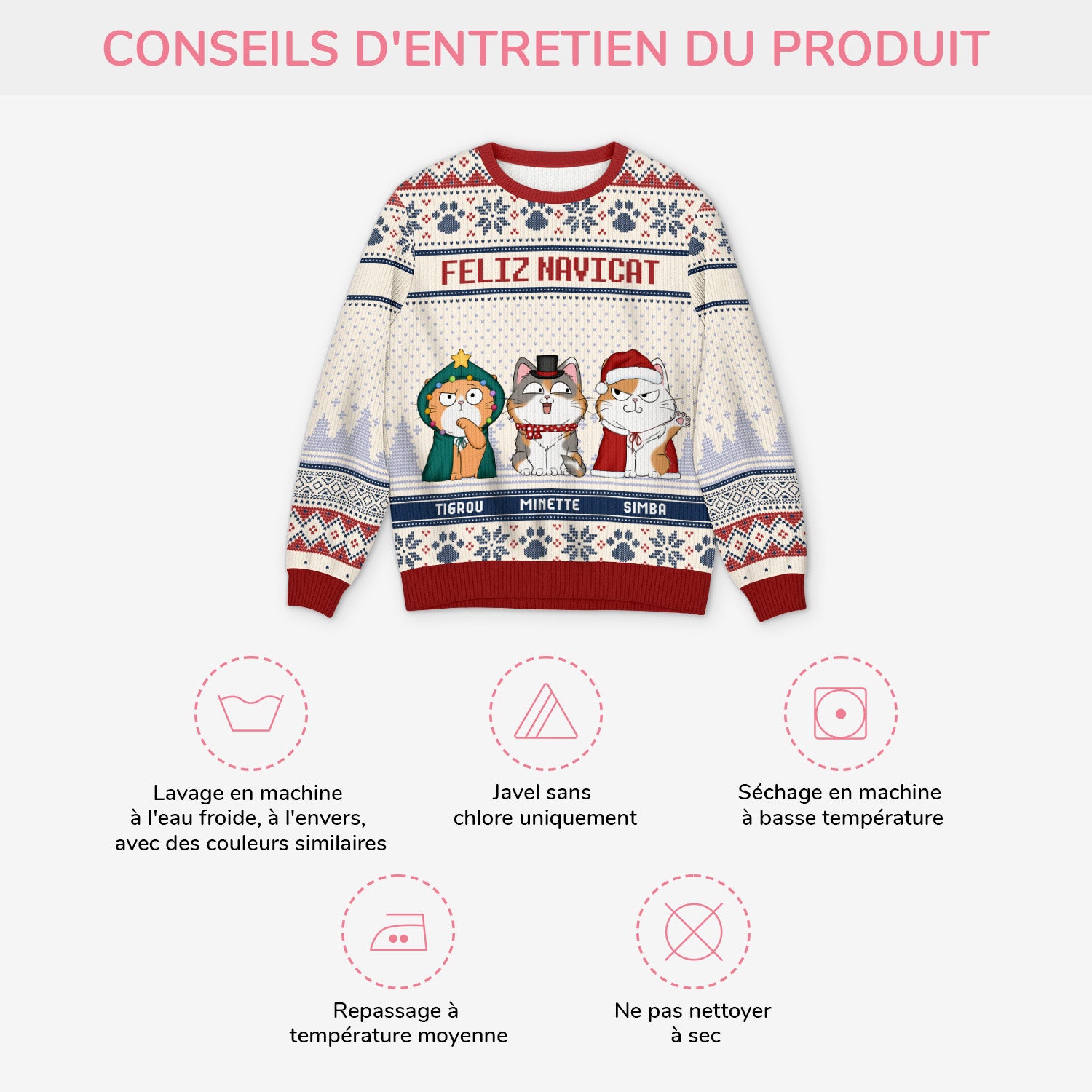 5666WFR4 pull moche chat de noel personnalise joyeux noel minou 5666w6tmd
