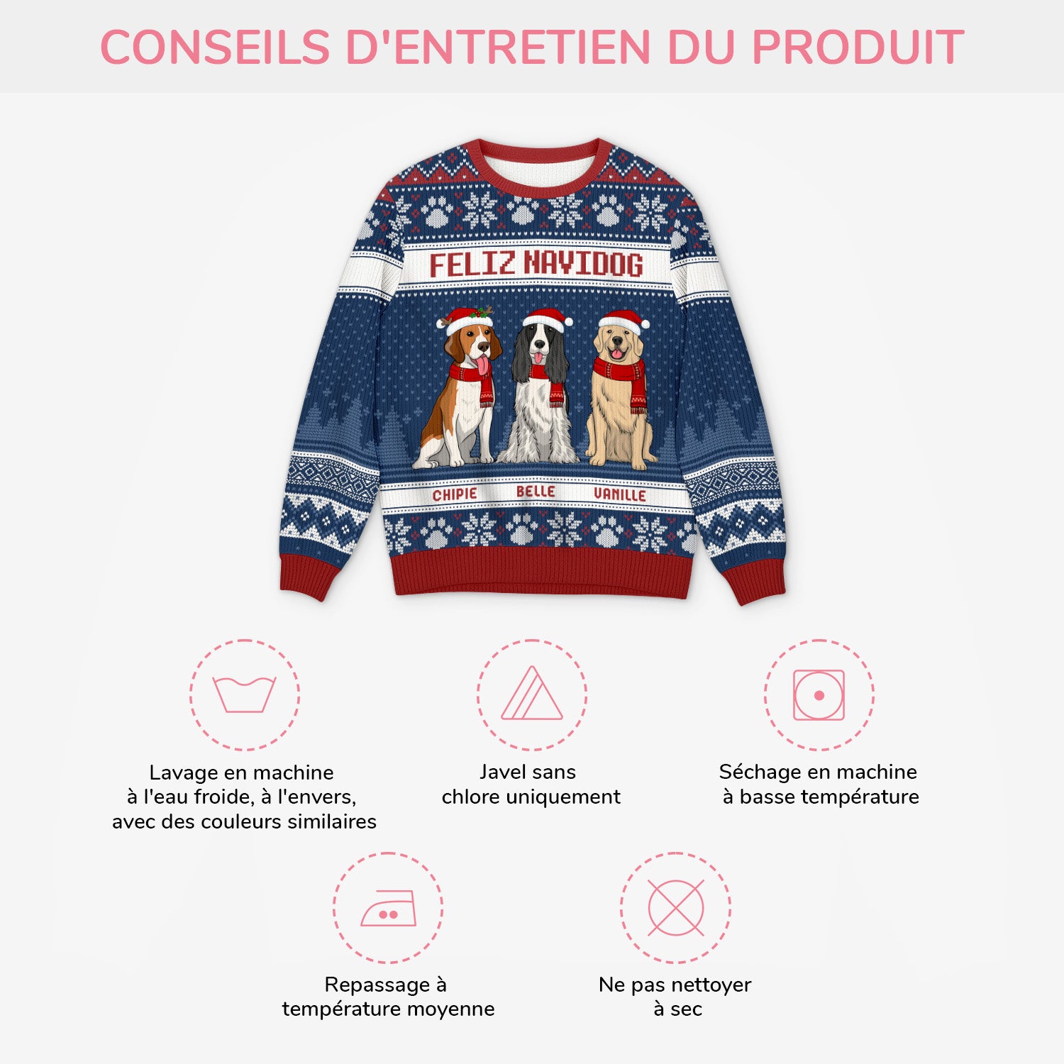 5666WFR4 pull moche chien de noel personnalise joyeux noel toutou 5666w6tmc