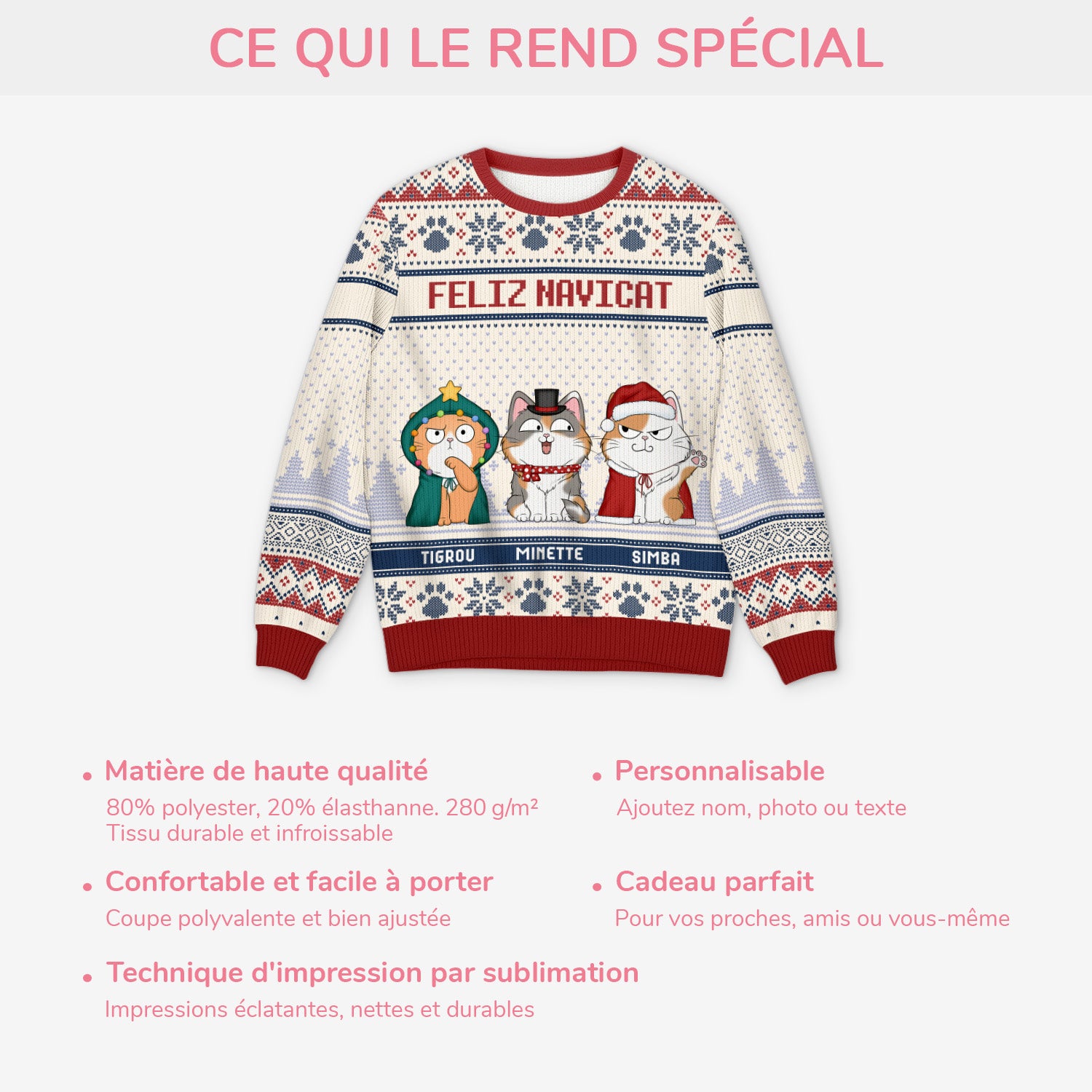 5666WFR5 pull moche chat de noel personnalise joyeux noel minou 5666w6tmd