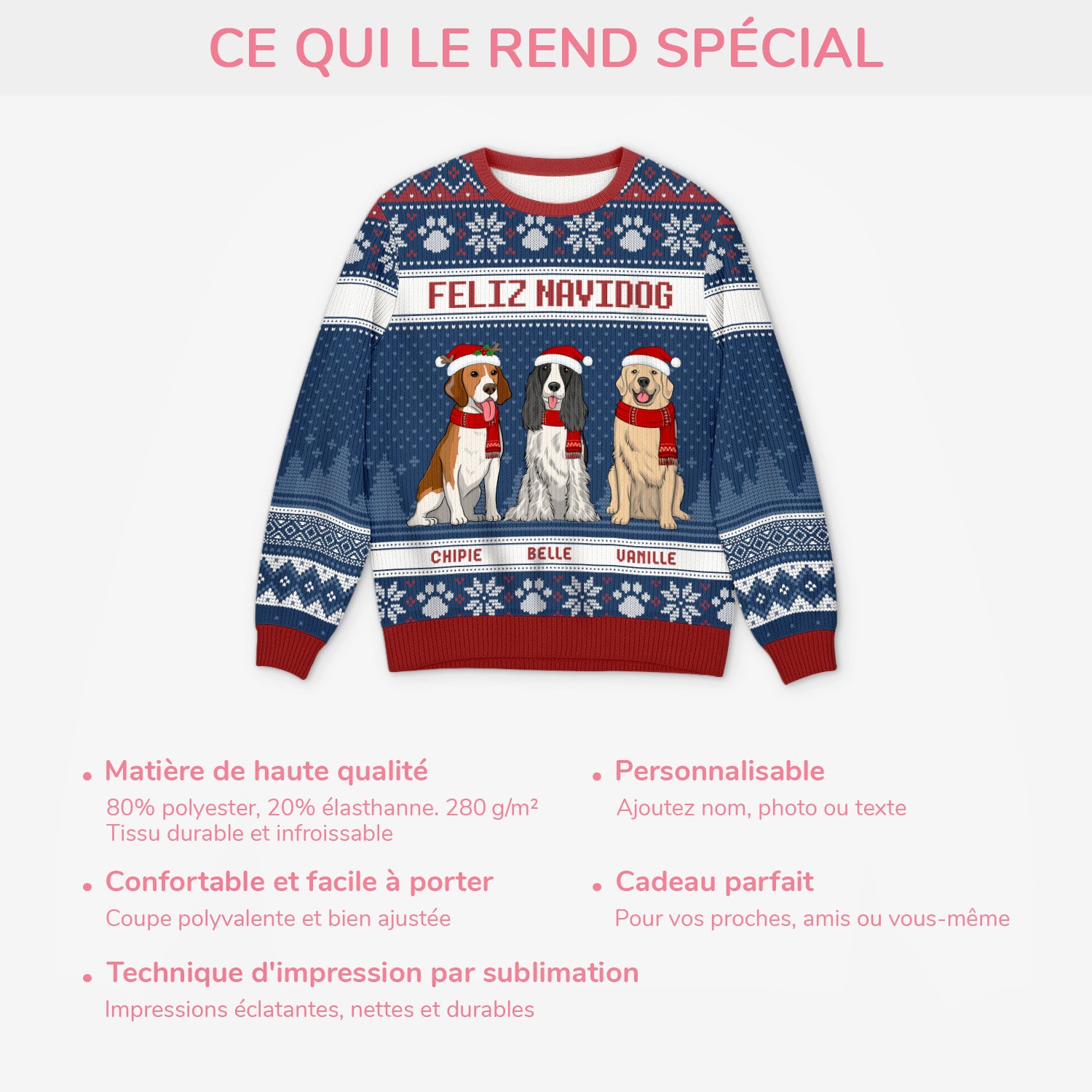 5666WFR5 pull moche chien de noel personnalise joyeux noel toutou 5666w6tmc