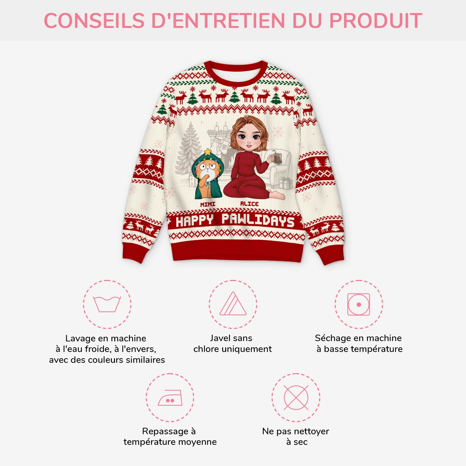 5668WFR4 pull moche chat de noel personnalise joyeux noel minou et moi 5668w6htd