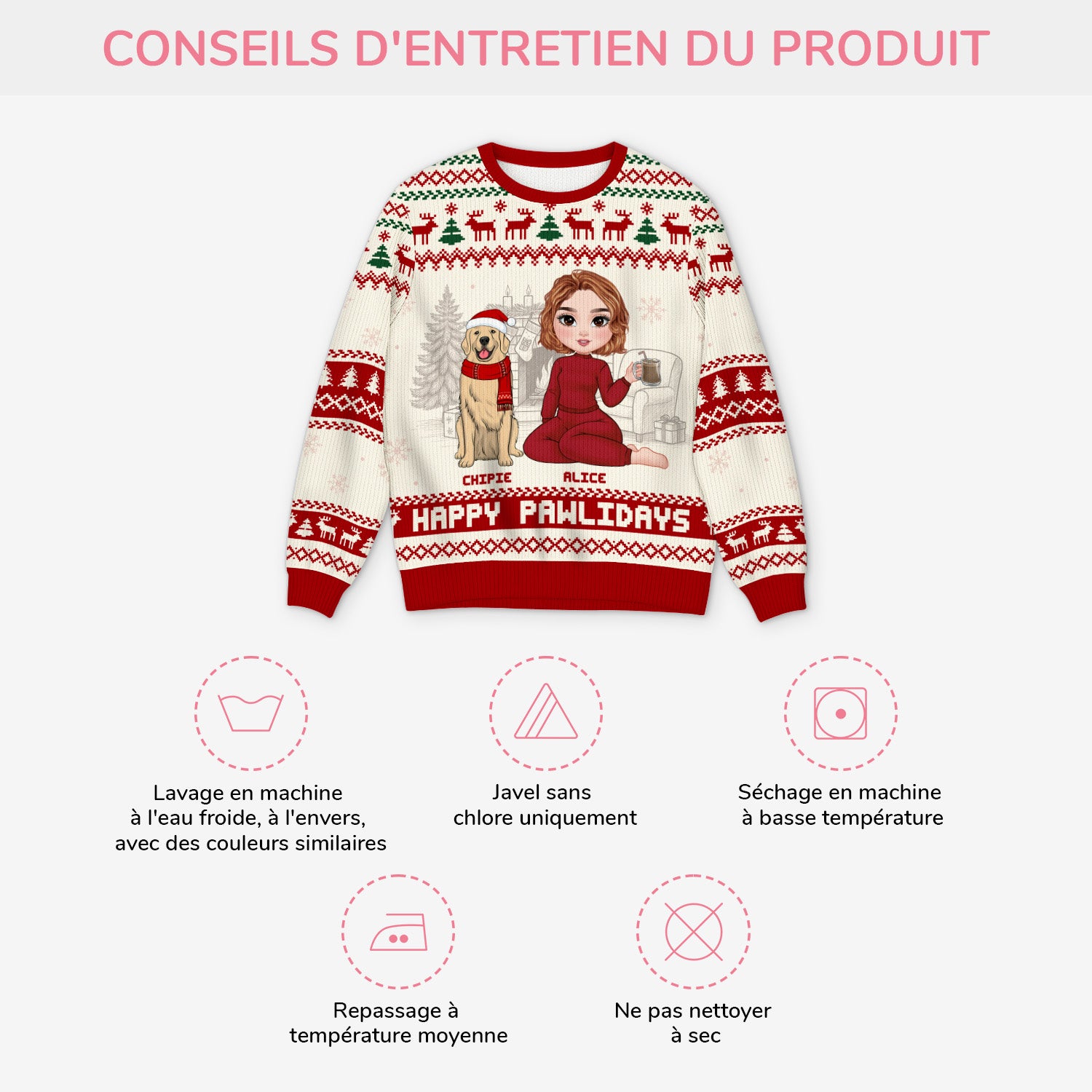 5668WFR4 pull moche chien de noel personnalise joyeux noel toutou et moi 5668w6htc
