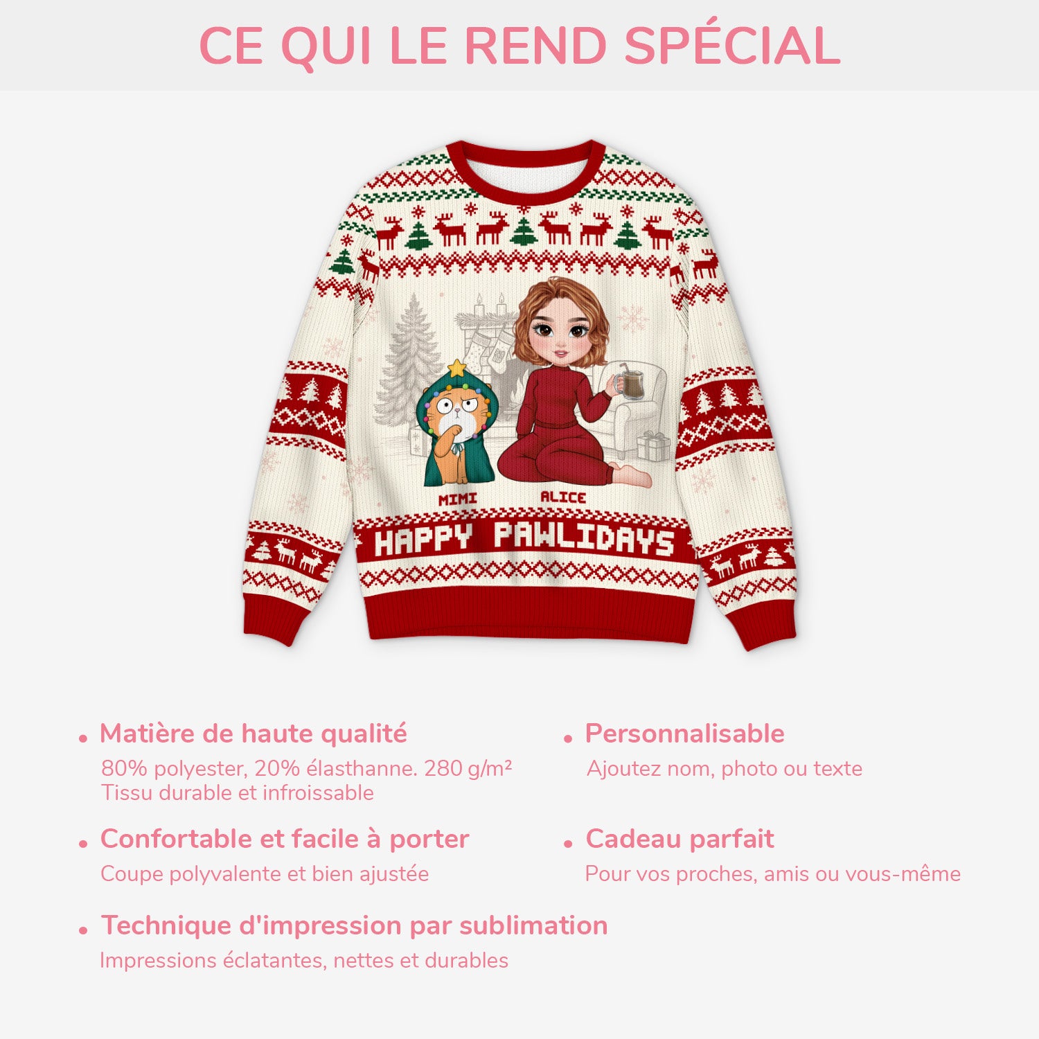 5668WFR5 pull moche chat de noel personnalise joyeux noel minou et moi 5668w6htd