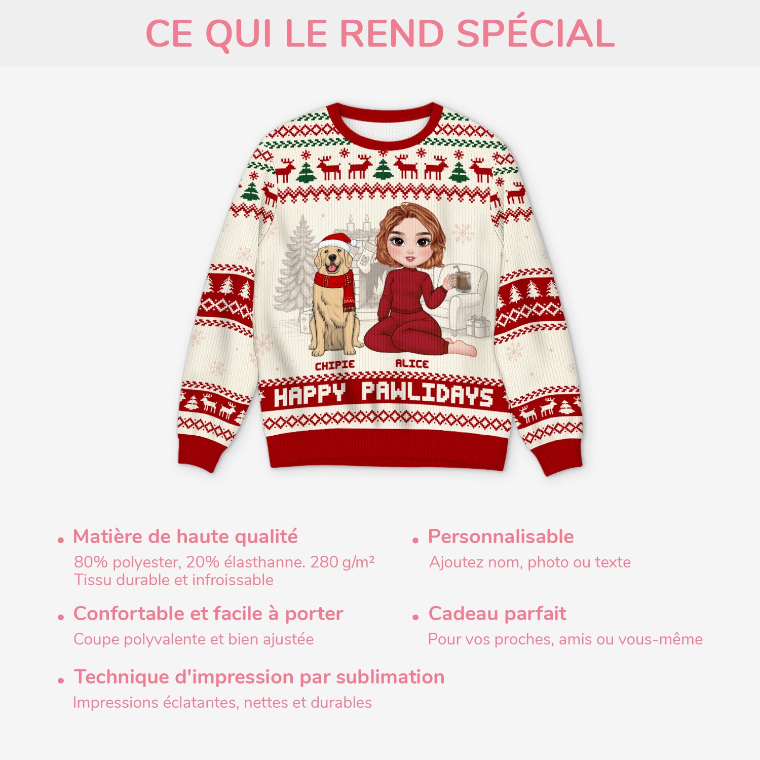 5668WFR5 pull moche chien de noel personnalise joyeux noel toutou et moi 5668w6htc