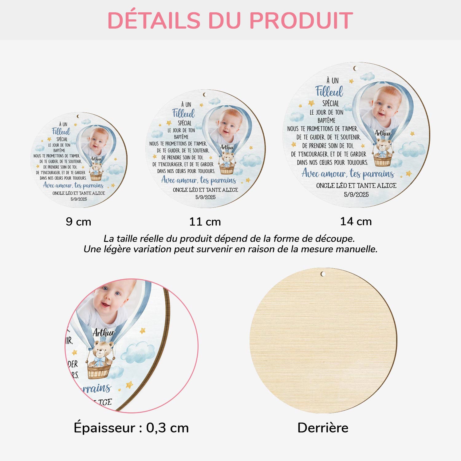 5670OFR3 ornement noel en bois a 1 couche personnalise enfant avec photo le jour de ton bapteme 5670o6hak