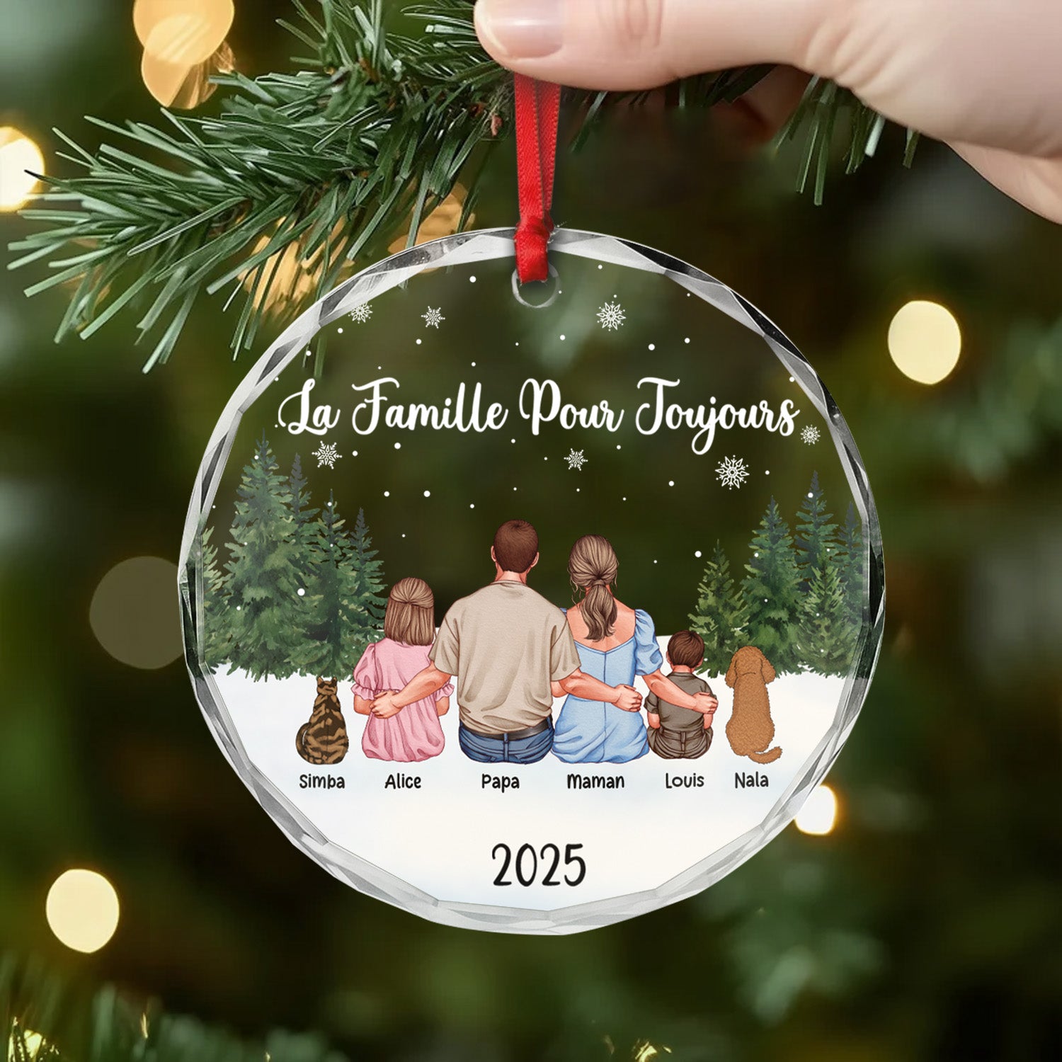 5671OFR2 ornement noel en verre personnalise avec chat chien joyeux noel a ma famille 5671o6tzi