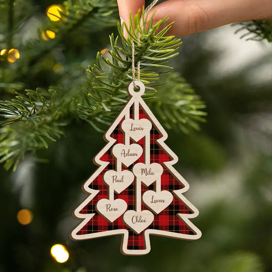 5672OFR2 ornement noel en bois a 2 couches personnalise famille avec prenom notre sapin avec coeur 5672o6zci
