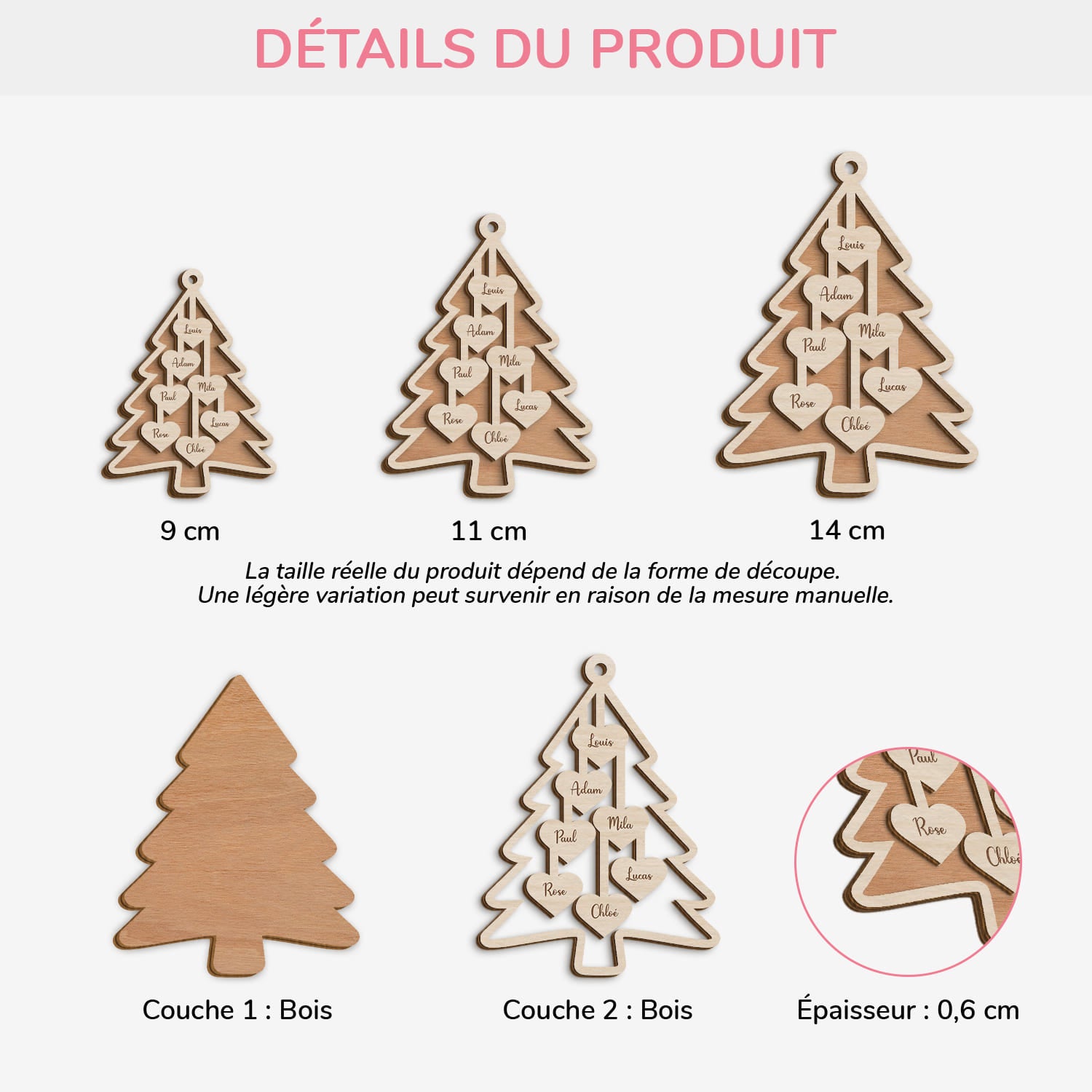 5672OFR3 ornement noel en bois a 2 couches personnalise famille avec prenom notre sapin avec coeur 5672o6zci