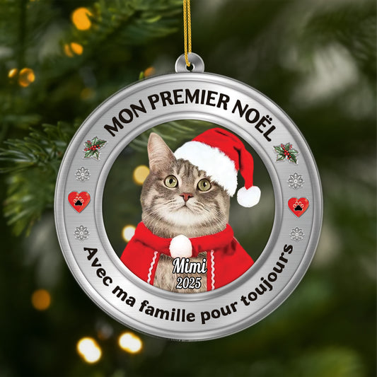 5675OFR1 orement noel en acrylique personnalise avec photo chat premier noel dans ma maison pour toujours 5675otzcd