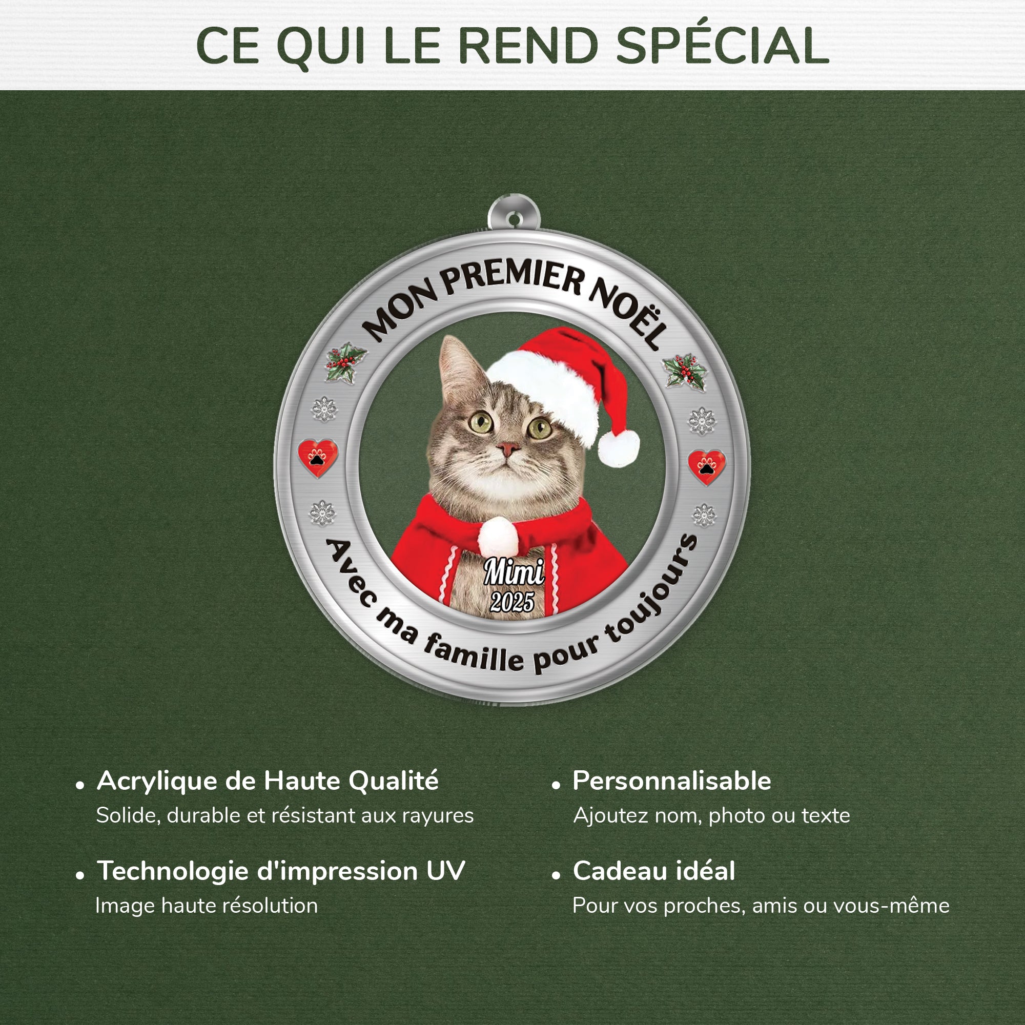 5675OFR4 orement noel en acrylique personnalise avec photo chat premier noel dans ma maison pour toujours 5675otzcd