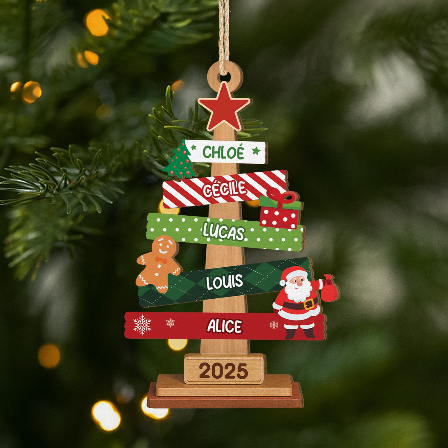 5676OFR1 ornement noel en bois a 1 couche personnalise avec prenom sapin famille de noel echelle 5676otqti