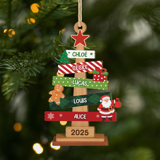 5676OFR1 ornement noel en bois a 1 couche personnalise avec prenom sapin famille de noel echelle 5676otqti
