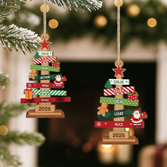 5676OFR2 ornement noel en bois a 1 couche personnalise avec prenom sapin famille de noel echelle 5676otqti