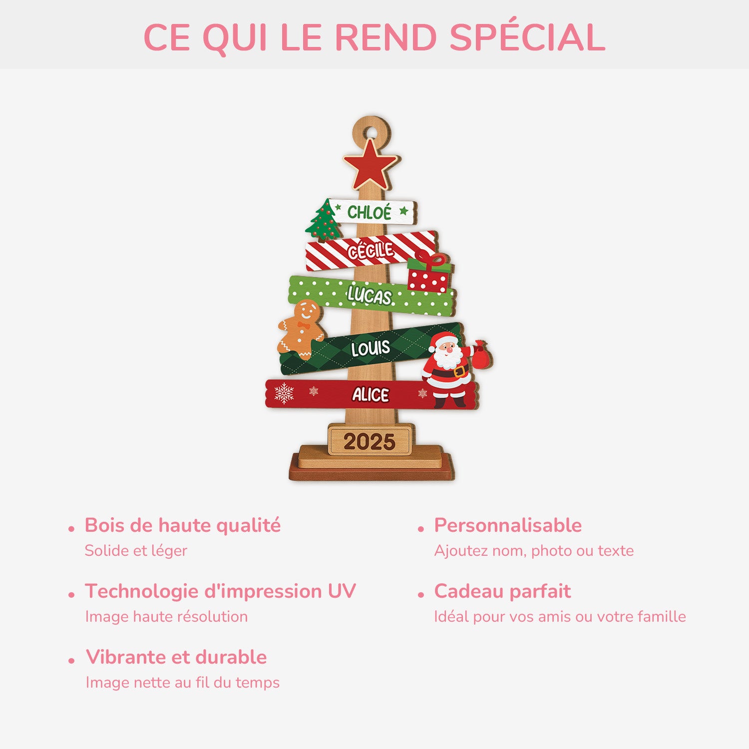 5676OFR4 ornement noel en bois a 1 couche personnalise avec prenom sapin famille de noel echelle 5676otqti