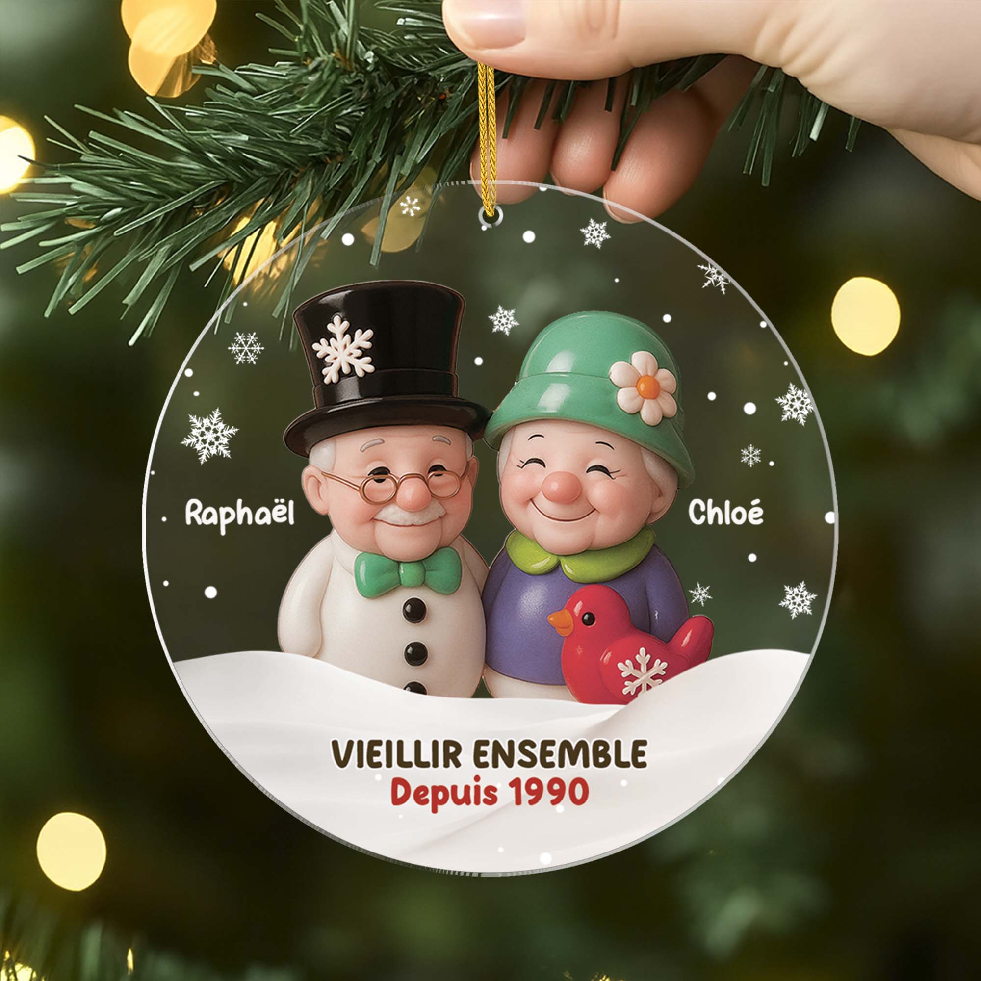 5679OFR2 ornement noel acrylique personnalise couple gnome vieillir ensemble 5679okl0g