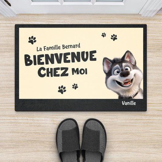 5680DFR2 paillasson personnalise famille avec chat et chien bienvenue chez nous version cartoon classique 5680d3vad