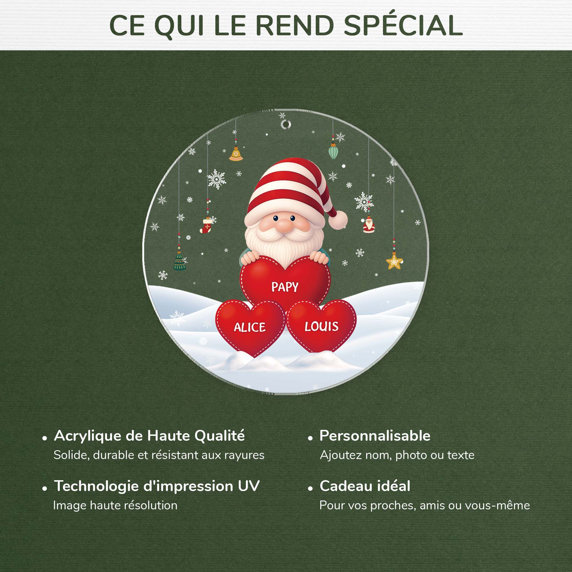 5682OFR4 effet dimpression 3d ornement acrylique personnalise avec prenom mamie papi gnome noel 5682okm0b