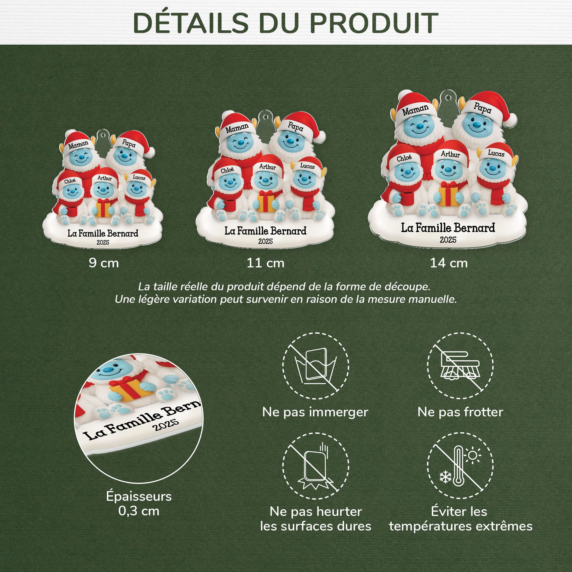 5684OFR3 ornement acrylique personnalise la famille noel yeti 5684otmai