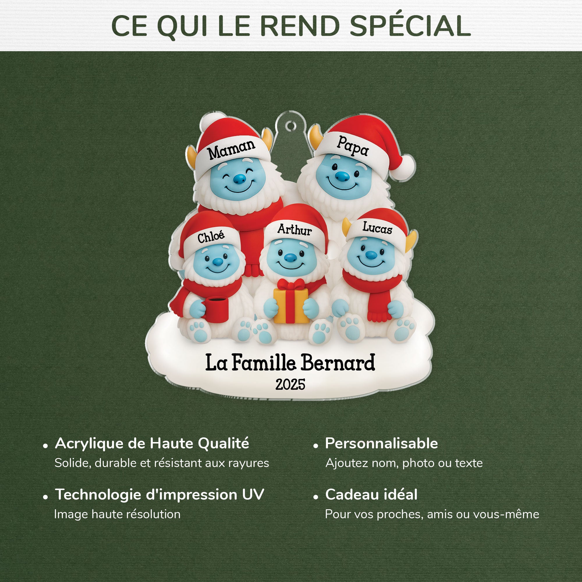 5684OFR4 ornement acrylique personnalise la famille noel yeti 5684otmai