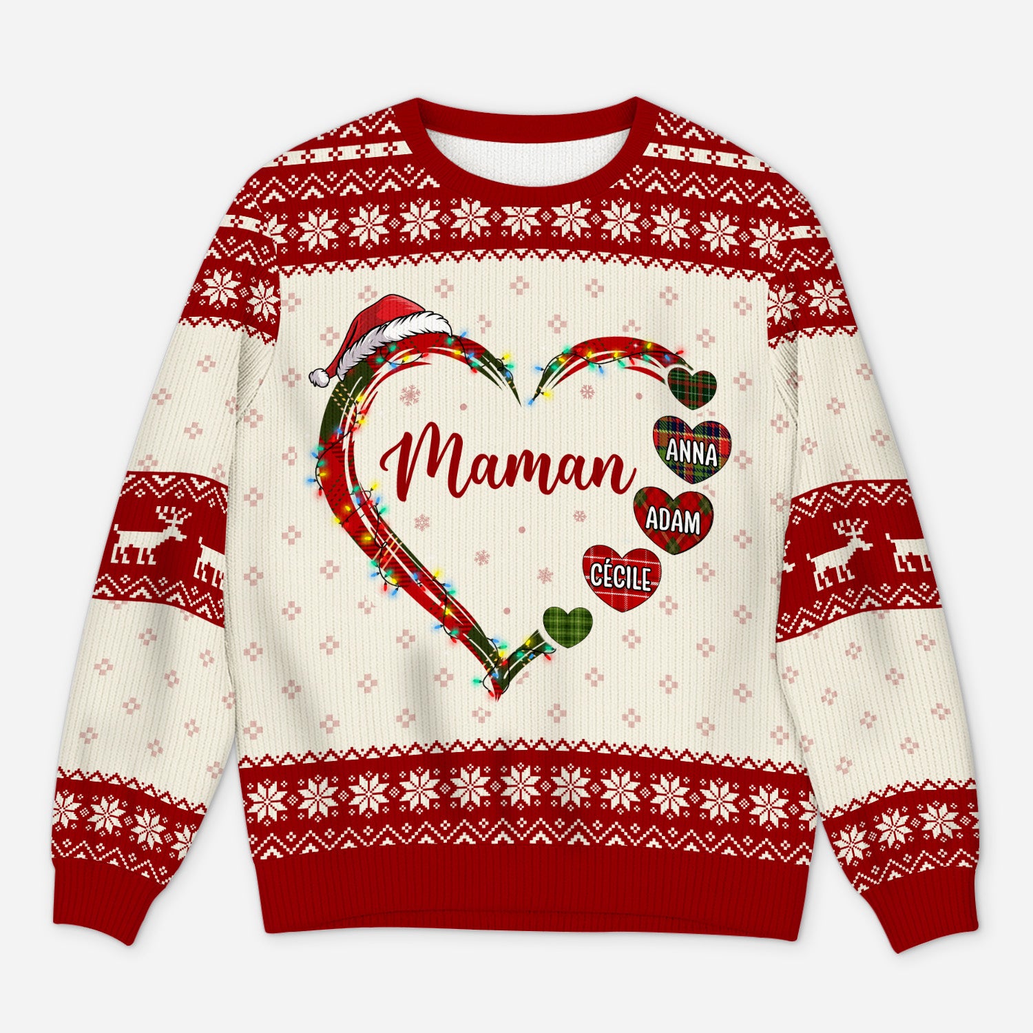 5685WFR1 pull moche de noel personnalise avec prenom le grand coeur de maman 5685wklta
