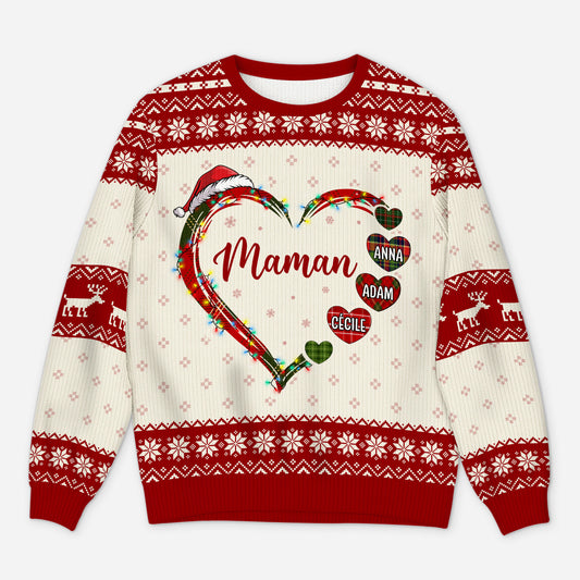 5685WFR1 pull moche de noel personnalise avec prenom le grand coeur de maman 5685wklta