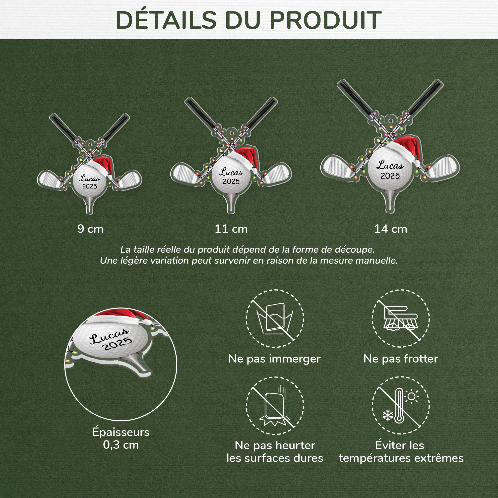5688OFR3 effet dimpression 3d ornement acrylique personnalise balle de golf joyeux noel 5688okvmb