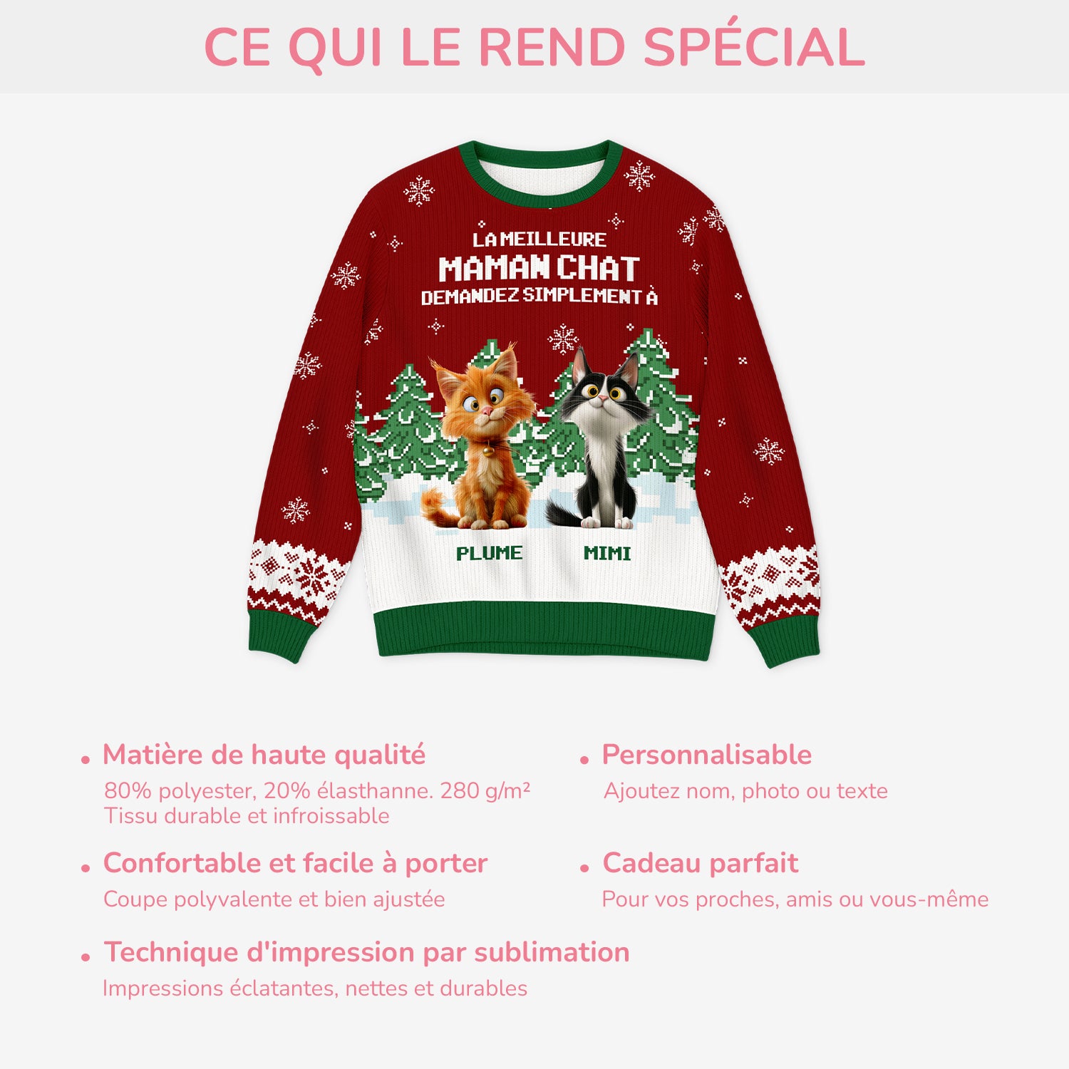 5693WFR5 pull moche de noel personnalise le meilleur papa maman chat 5693w8lnd