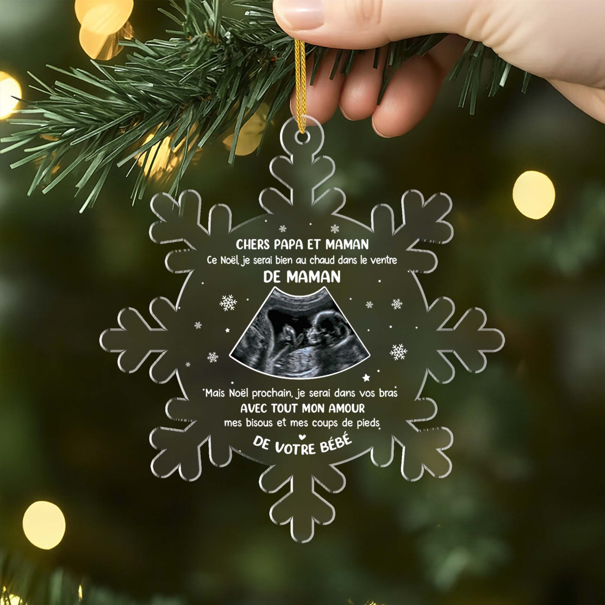 Boule De Noël Personnalisée – Cadeau « Chers Papa Et Maman » – Céramique 8 Cm, Impression Photo Ou Texte – Modèle #3
