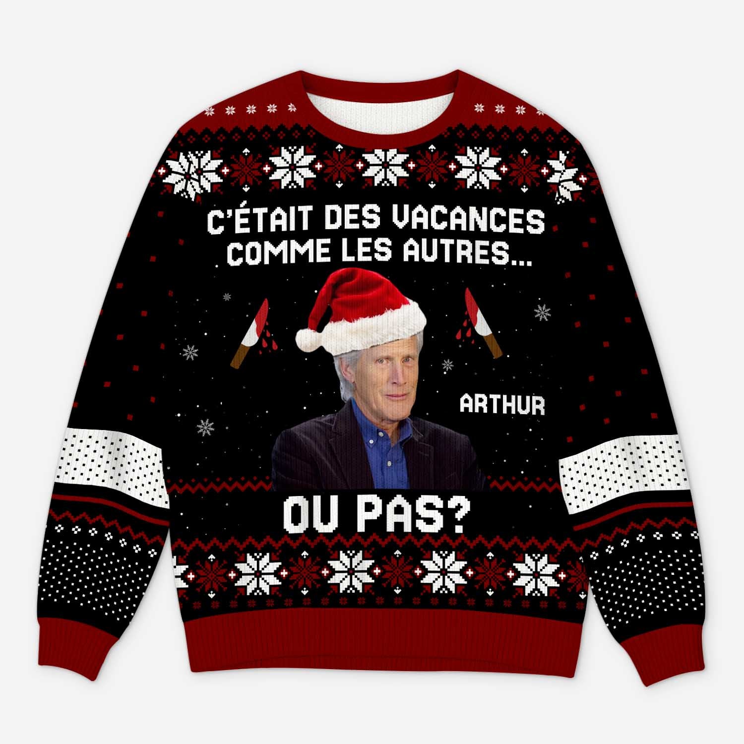 5698WFR1 pull moche de noel personnalise humour noir avec photo vacances comme les autres 5698wkvcb