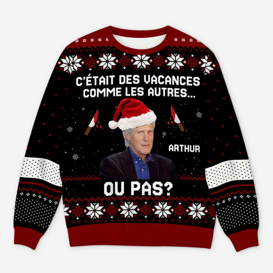 5698WFR1 pull moche de noel personnalise humour noir avec photo vacances comme les autres 5698wkvcb